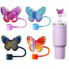 Shiny Butterfly Design Portable Straw Lid With Charm - Cup Tumbler Accessories - Beverage Cup Topper With Clip-On Bling Butterfly Ornament