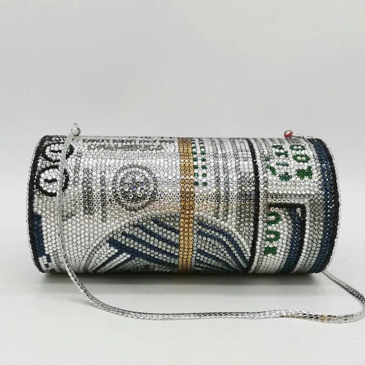 

Boutique De FGG Hand-Made STACK OF CASH Dollar Women Money Bag Crystal Clutch Evening Bags Cocktail Dinner Purses and Handbags