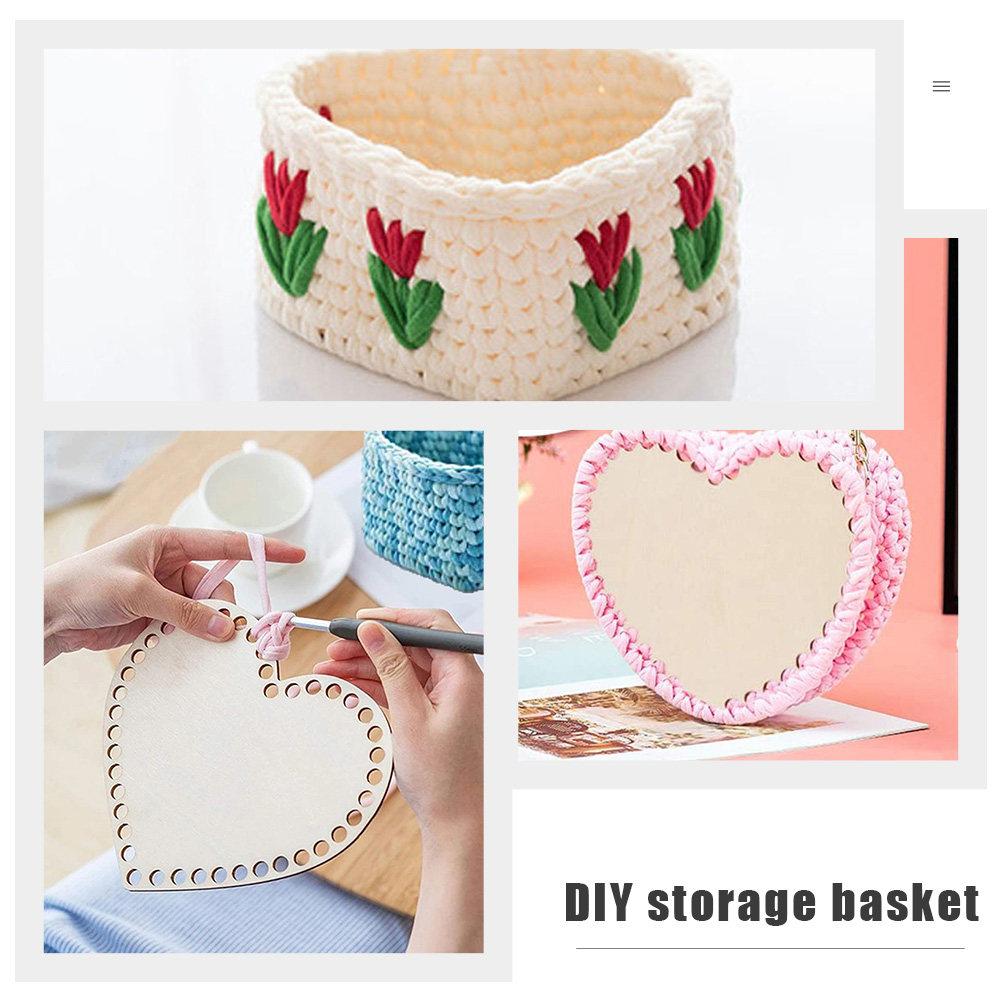 2Pcs Heart Shape Wooden Basket Bottom DIY Crochet Bag Base Natural Wood Bag Bottom for Beginners Shaping Pad Basket Weaving