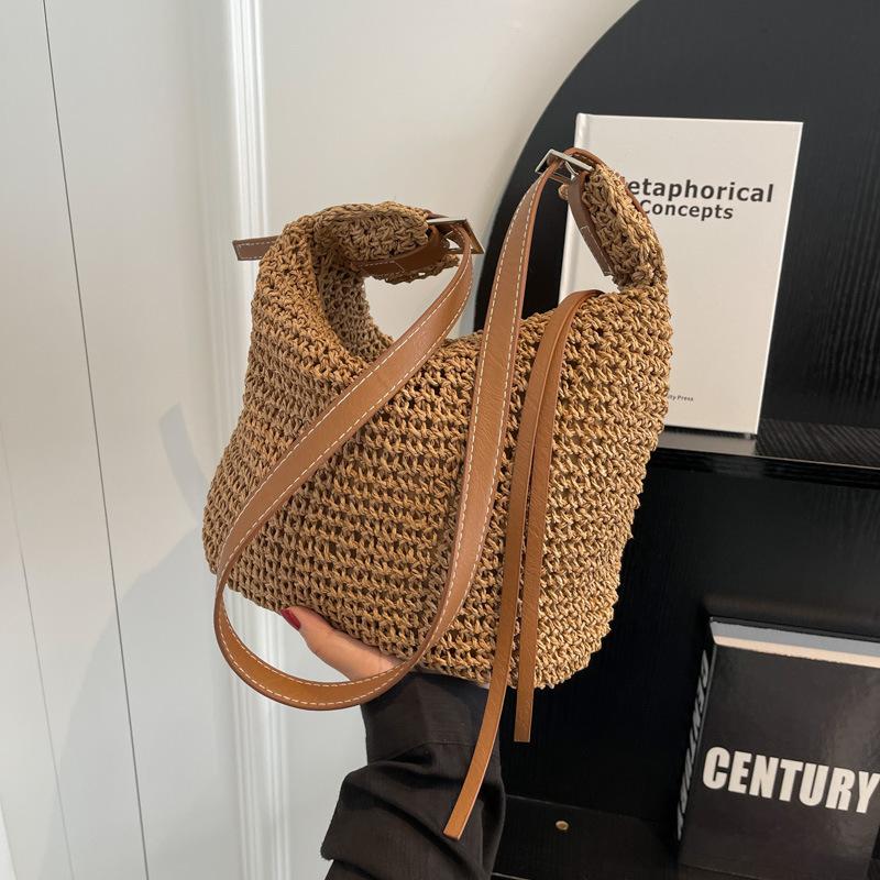 Straw rope single shoulder oblique span straw woven bag women's bag versatile casual dumpling type woven bag beach bag simple