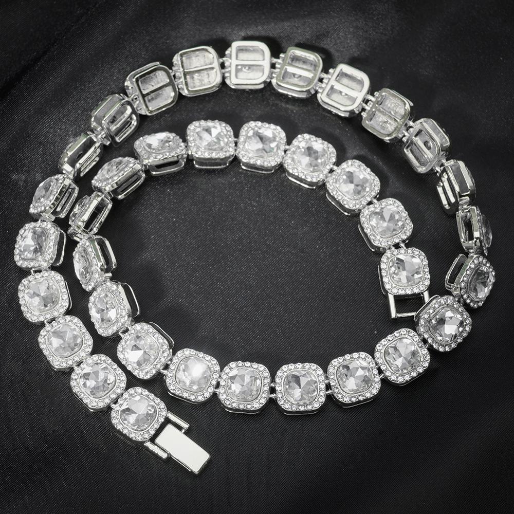 2024 NEW Men Women Hip Hop Tennis Chain Necklace 13mm Square CZ Stone Iced Out Bling Cuban Chains Necklace Fashion Charm Jewelry