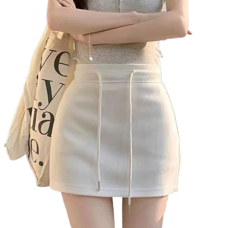 Elegant Mature Women's Solid Color High Waist Drawstring Bodycon Skirt-Pants
