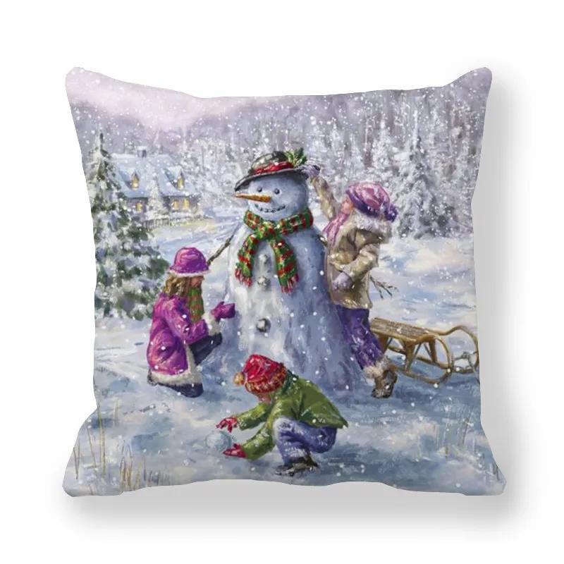 Merry Christmas  Decorations Printed Cushion Cover Home Living Room Sofa Decoration Square Pillowcase