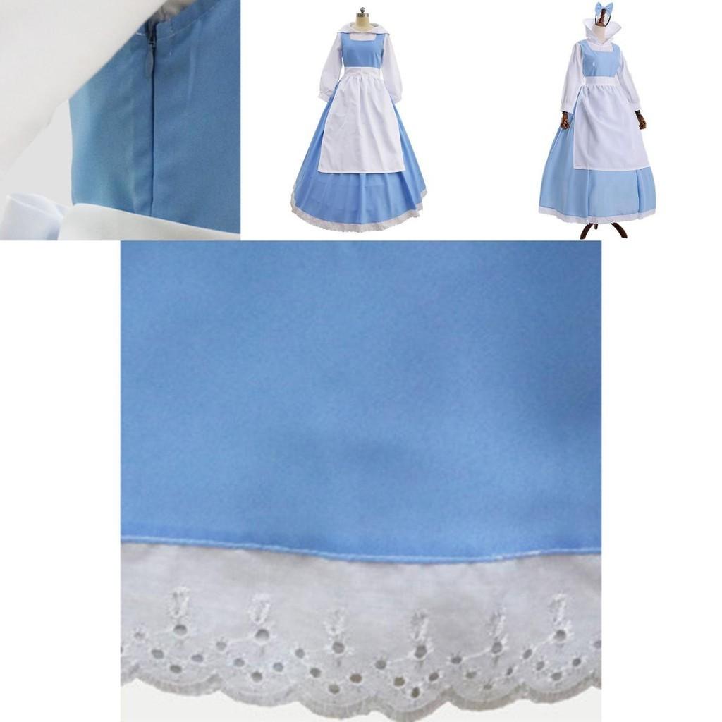 Elegant Beauty And The Beast Belle Blue Maid Dress With Exquisite Workmanship For Halloween