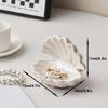 Semi-Circular Ceramic Shell Art Deco Style Jewelry Tray, Multipurpose Key and Jewelry Holder for Entryway/Vanity, Home Room Decor