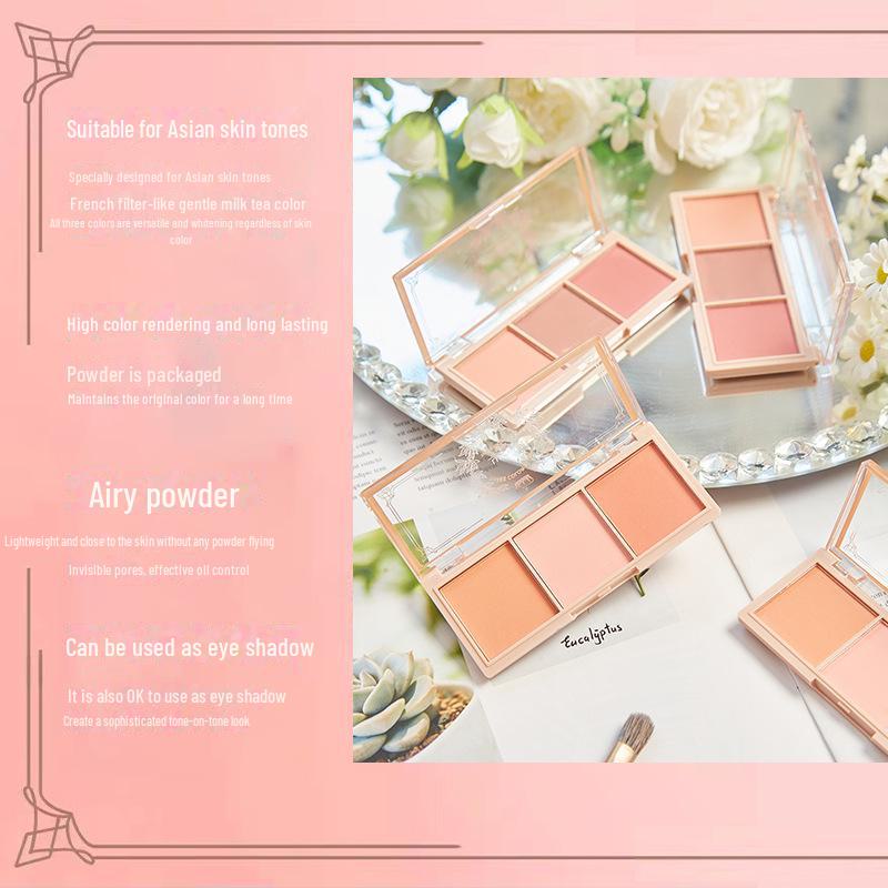 Tricolor Blush & Highlight Palette: Cream Rouge, Blush, Eyeshadow, Contouring for All Skin Tones