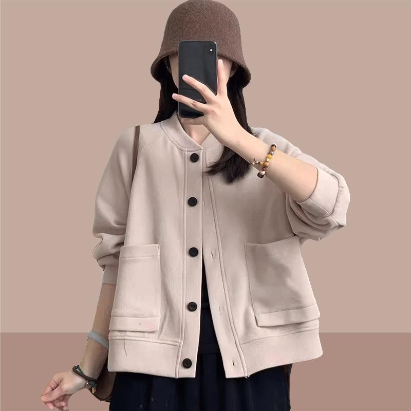 

Осень Весна Короткая Бейсбольная Куртка Женская Кардиган с Открытой Передней Частью Повседневная Верхняя Одежда Стильный Миниатюрный Модный Топ XXXL хаки