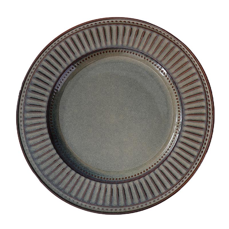 Nordic Vertical Stripe Embossed Ceramic Dining Set: Bowls, Plates, Dishes, Coffee Cup & Saucer, Fish Plate for Western Cuisine.