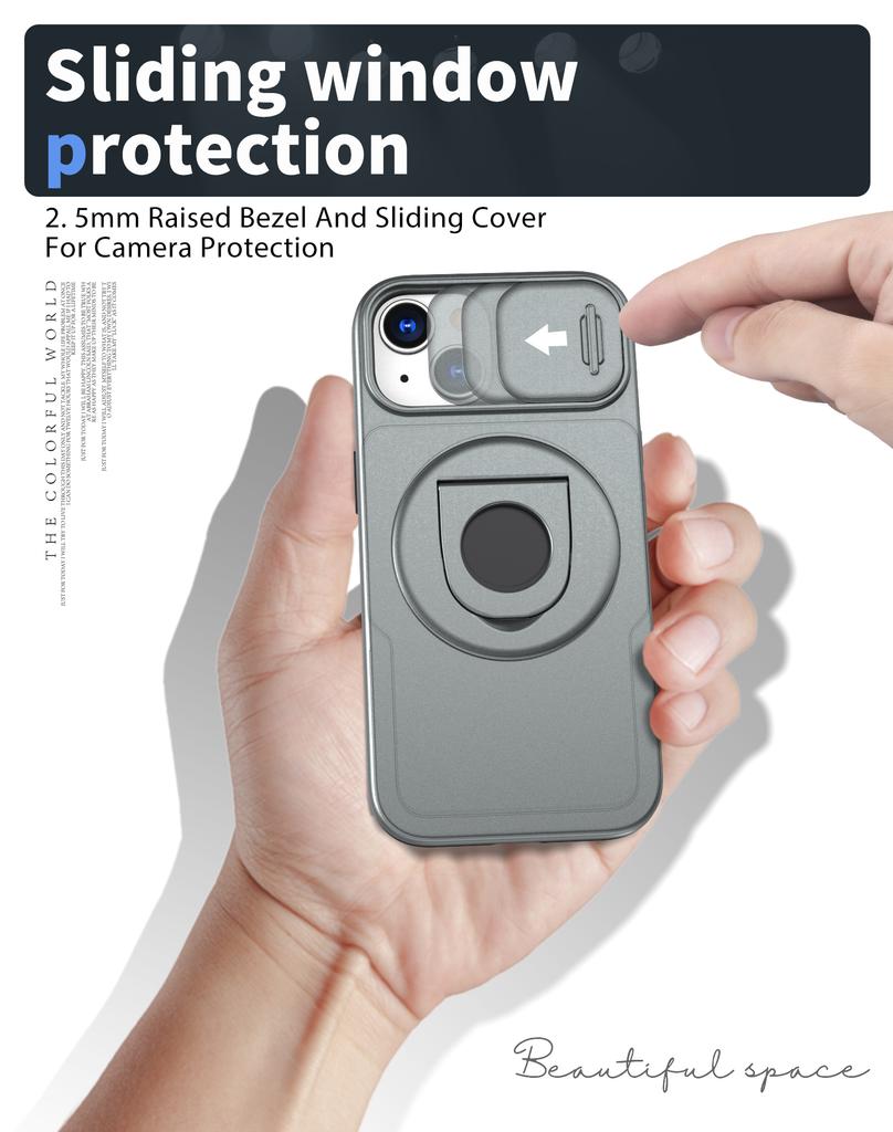 Luksusowe Wojskowe Magnetyczne Przesuwane Etui Ochronne na Aparat Dla iPhone 16 15 14 13 12 11 Pro Max Plus X XS XR SE 8 7 Pokrowiec ze Stojakiem Pierścieniowym