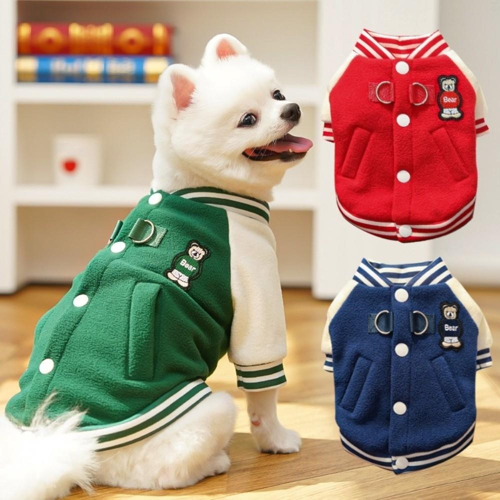 Winter Warm Puppy Coat with D Ring Fleece Clothing Pet Outdoor Jacket Button Cat Supplies Baseball Uniform Sport Suit
