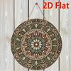 Vintage Mandala Metal Wall Art Round 7.87 Inch 2D Flat Floral Decorative Plate for Home Decor Green Brown Beige