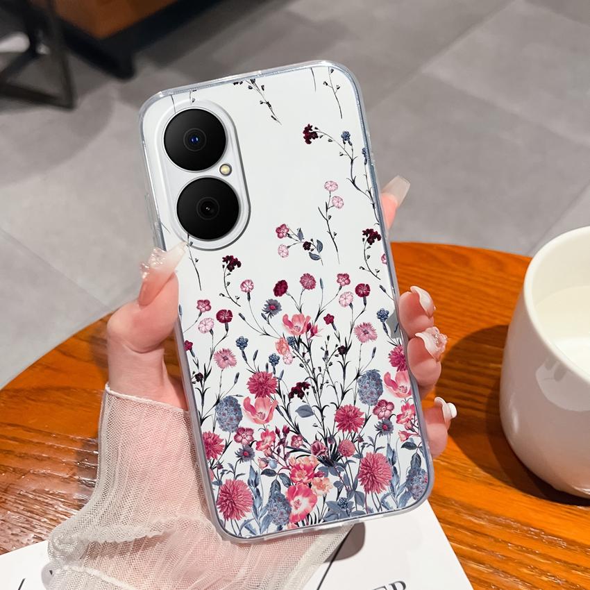 For Huawei Enjoy 80 P50 70x Y6 Y5 Y8p P40 Summer Fresh Flower Pattern Phone Cover Transparent Soft Silicone Anti Fall Protective Shell For Huawei Case