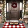 Weihnachts Karierter Outdoor Teppich, Waschbar und Rutschfest, Veranda Teppich Fußmatte, Festliche Heimdekoration
