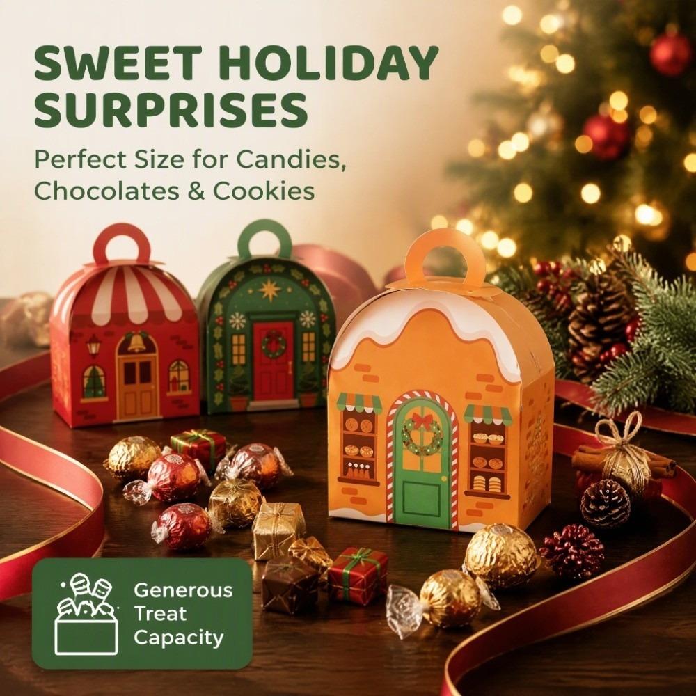 12pcs Handheld Christmas House Shaped Gift Box 4 Colors Handheld Gift Box  Party Favor