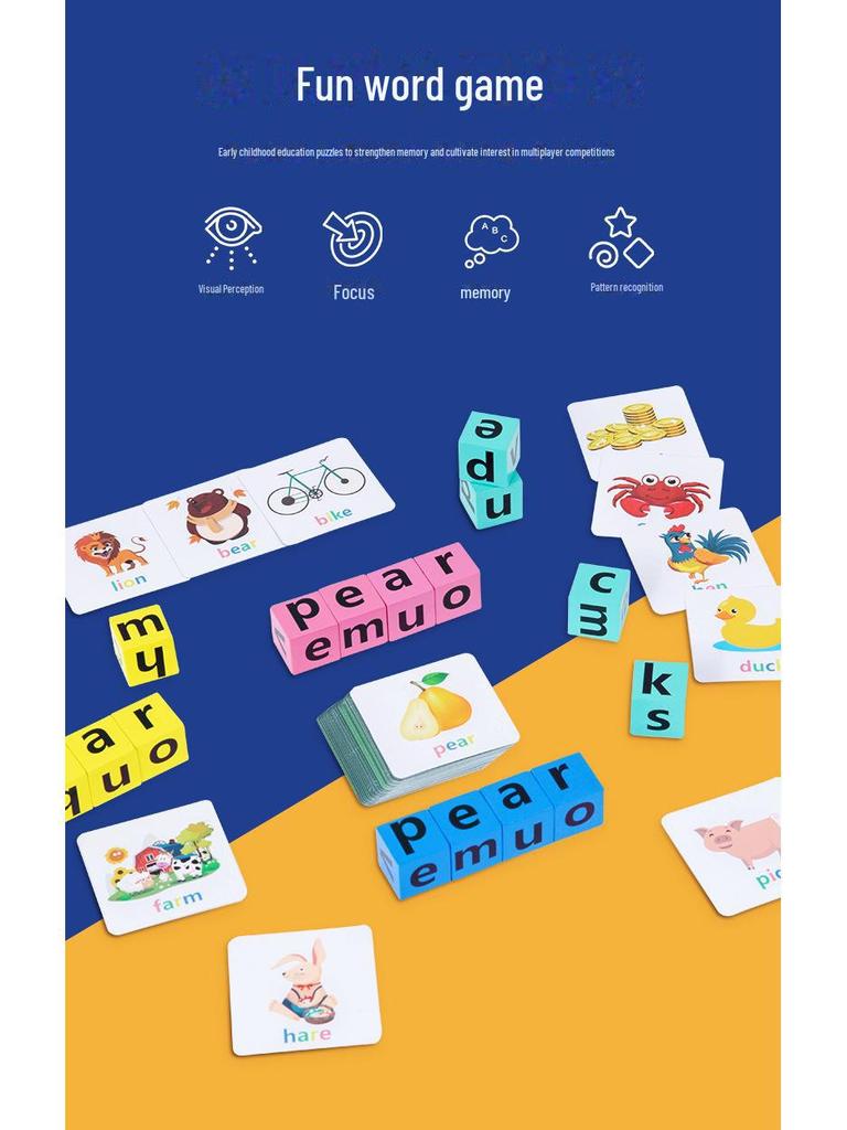 Wooden Puzzle: 26 English Letters Word Game for Kids - Early Childhood Educational Spelling Toy