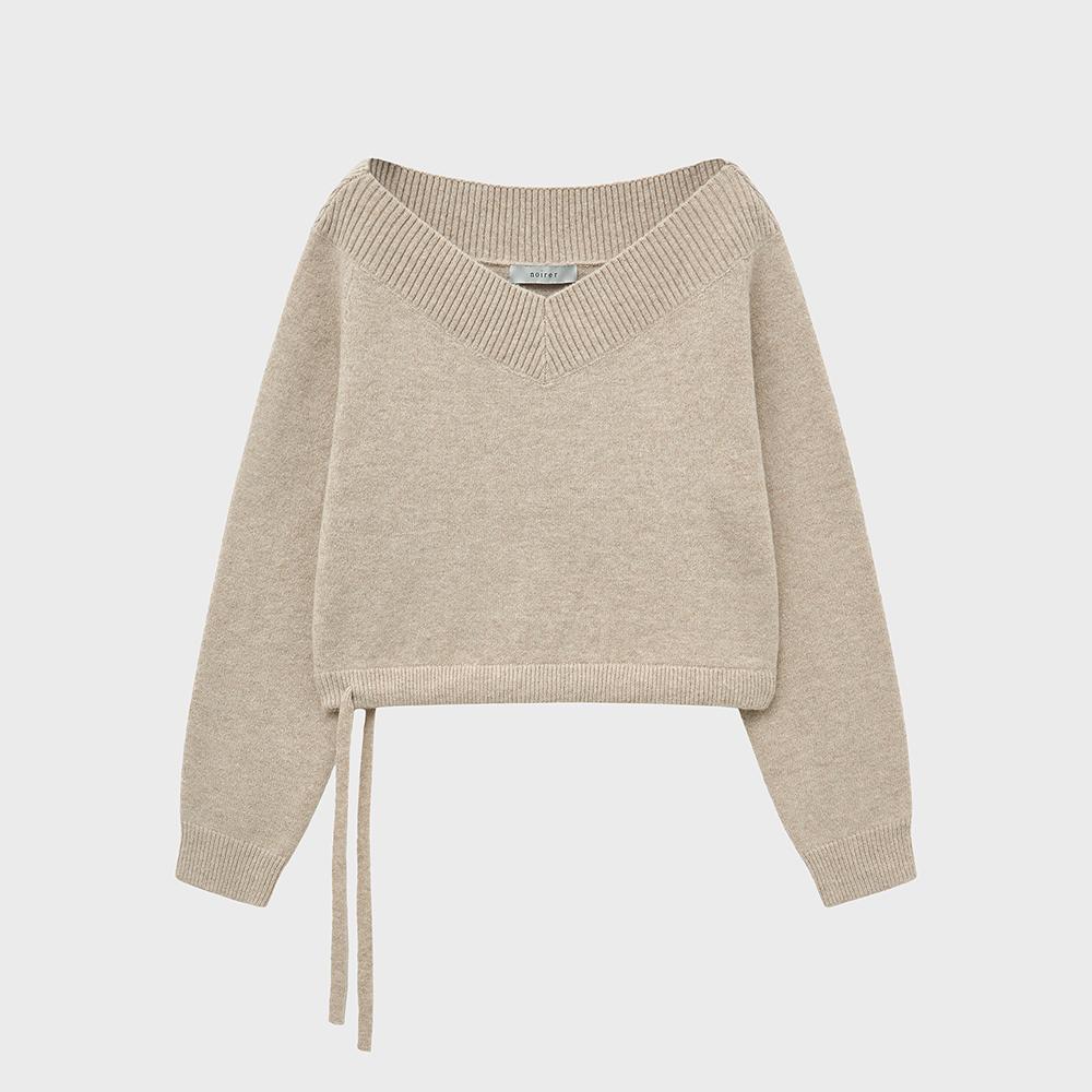 NOIRER FOR WOMAN Two-Way Off-Shoulder V-Neck Knit (Sand Beige)