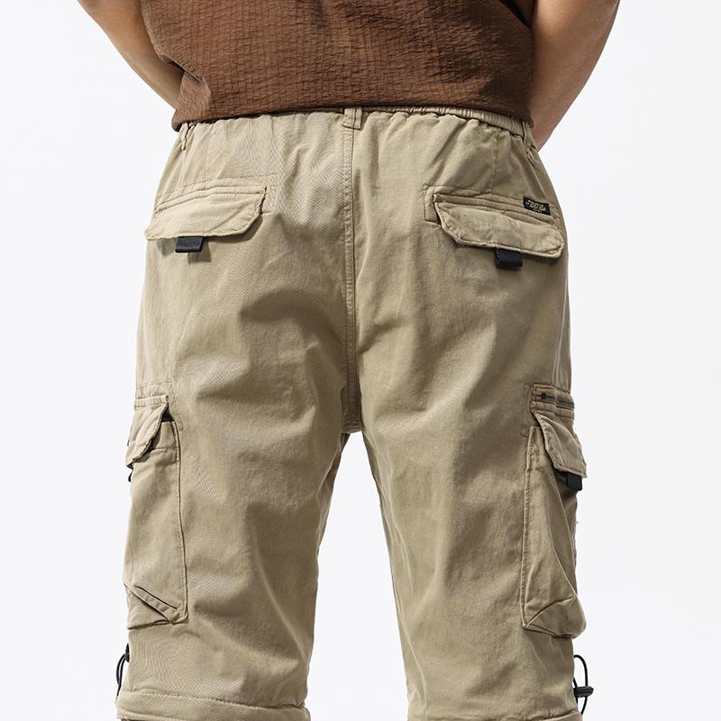 JAYSCE Unisex Cotton Convertible Cargo Pants Multi-Pocket Outdoor Hiking Trousers Detachable Shorts Elastic Waist
