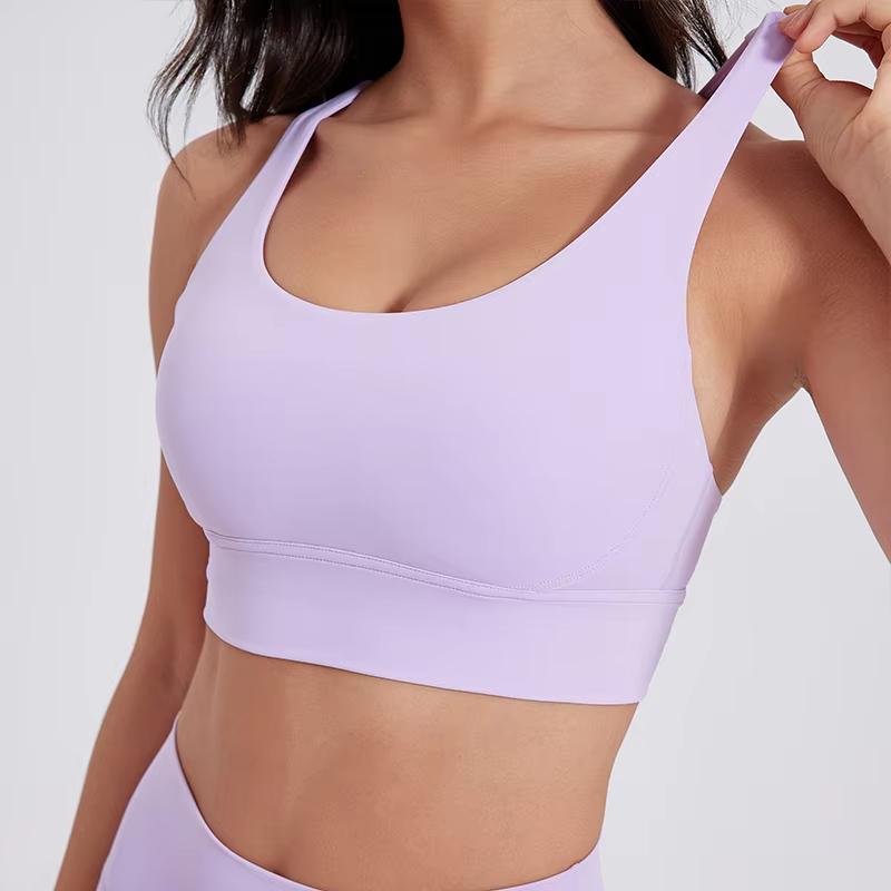 Solid Color Women Cross Back Bra Fitness Underwear Soft Fitness Sport Bra Top Gym Yoga Athletic Workout With Chest Pad