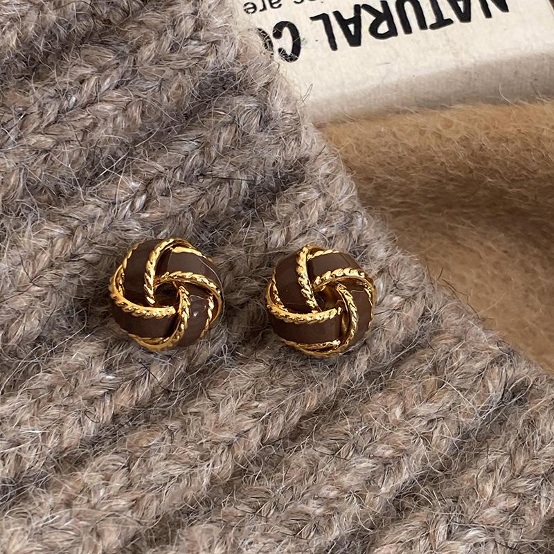 Retro Glaze Beaded Stud Earrings with Spiral Ear Hooks - Sophisticated Autumn-winter Earrings for An Elegant Look.