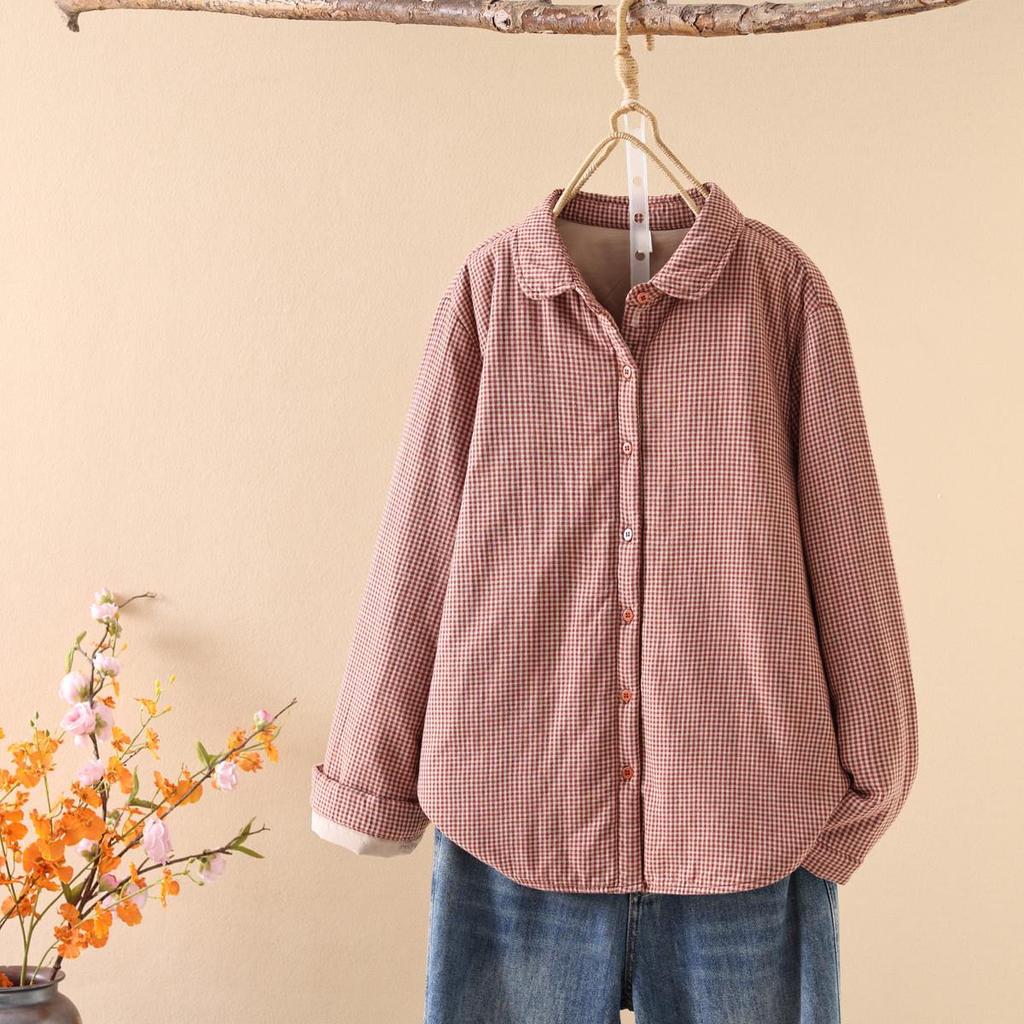 Women's Stylish Plaid Quilted Shirt Jacket with Cotton Padding - 2025 Autumn/Winter Collection, Warm Casual Top (Style 86536)