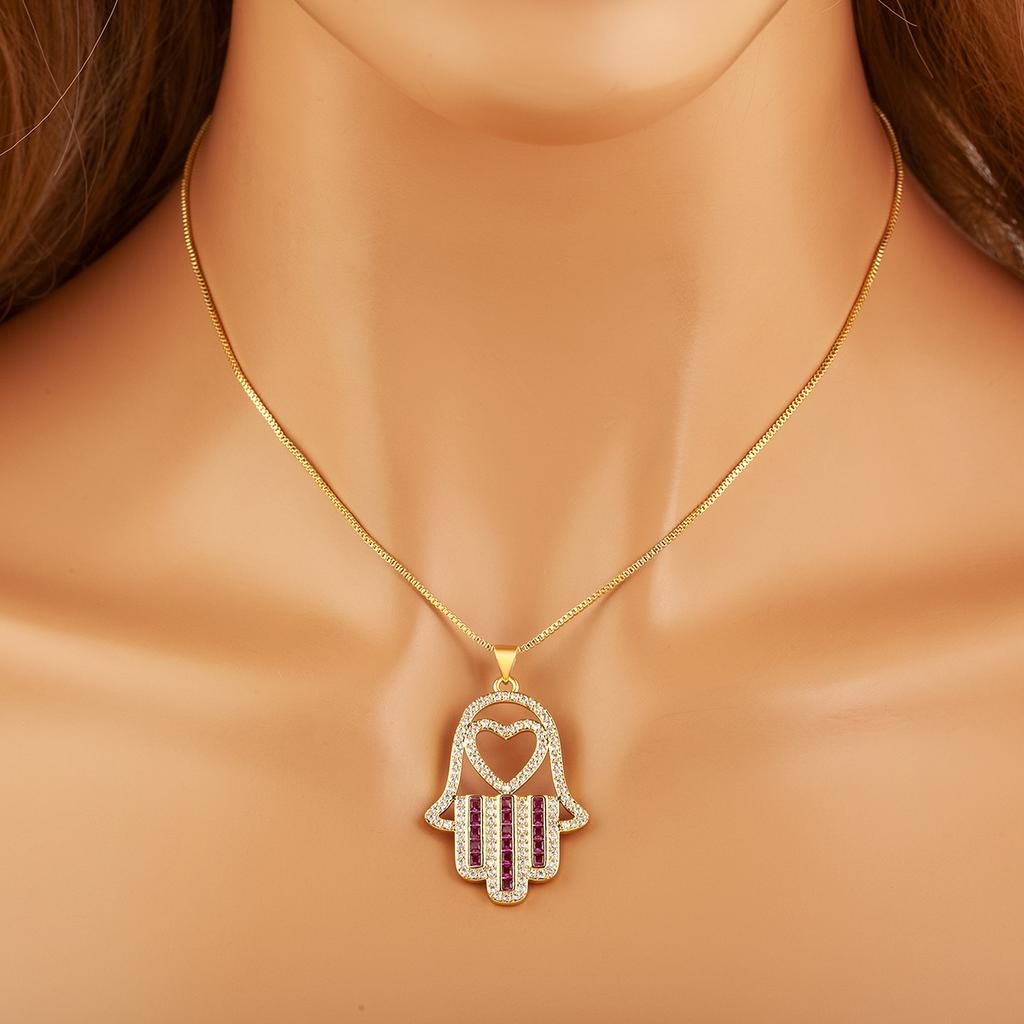 AIBEF Turkish Crystal Heart/Star Hand Palm Hamsa Pendant Necklace Copper Zircon Jewelry For Women Gift  Dropshipping