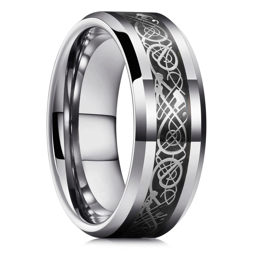 Fashion 8MM Men Black Stainless Steel Abalone Shell Rings Inlay Blue Cubic Zirconia Rings For Men Wedding Band Jewelry Wholesale