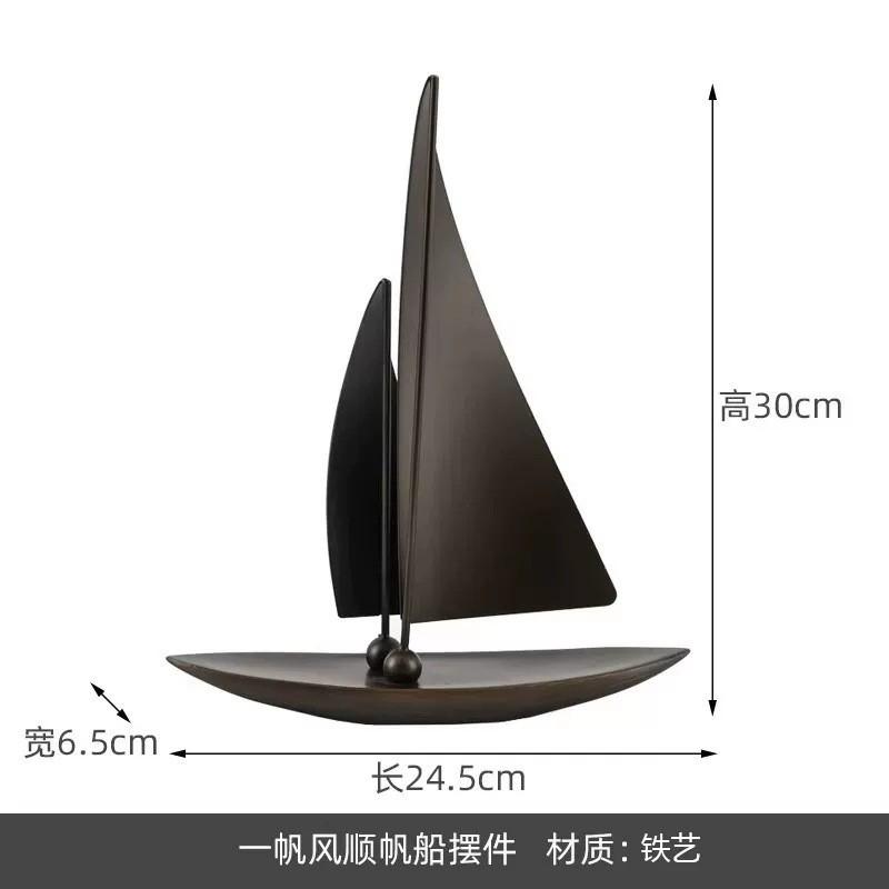 Sailing Boat Ornament Metal Art Decor Office Desk Living Room