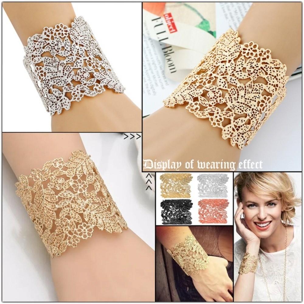Elegantes Hohl-Armreif Legierung Übertriebenes Armband Retro Blattblumen-Armband für Damen