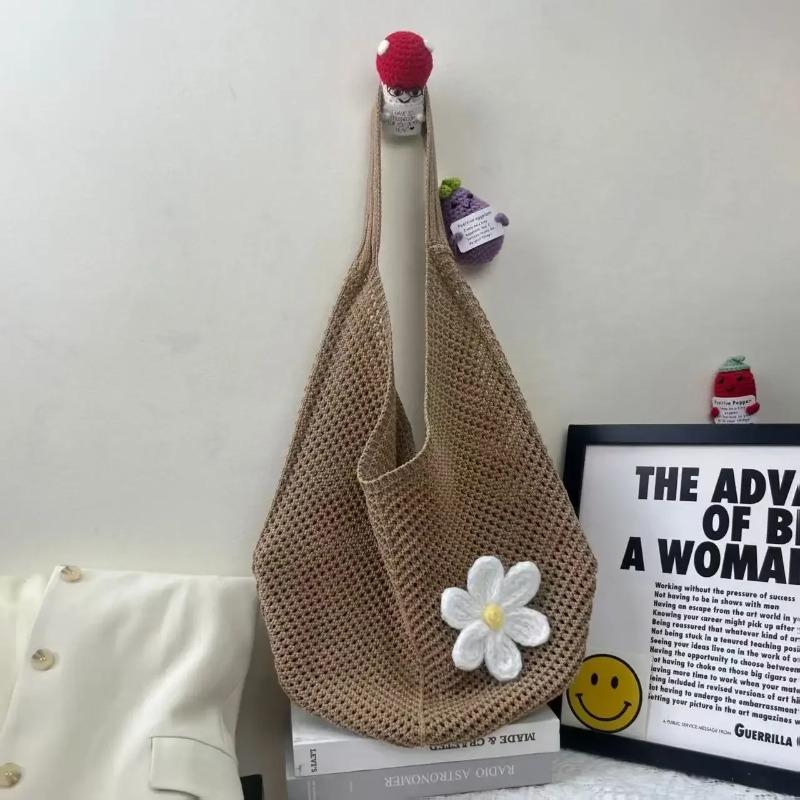 2026 Fashi Women Weave Flower Shoulder Bag Portable Women's Bag For Shopping Korean Persality Female Tote Bag