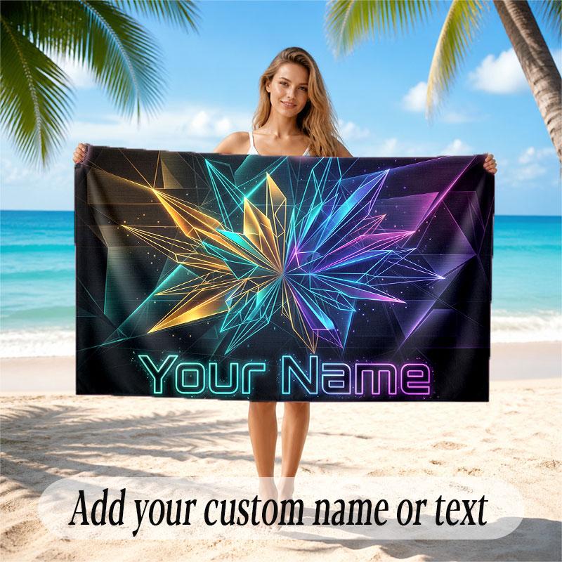 Abstract Geometric Theme Soft Beach Towel Personalized Custom Name Text Towel Portable for Beach Pool Travel