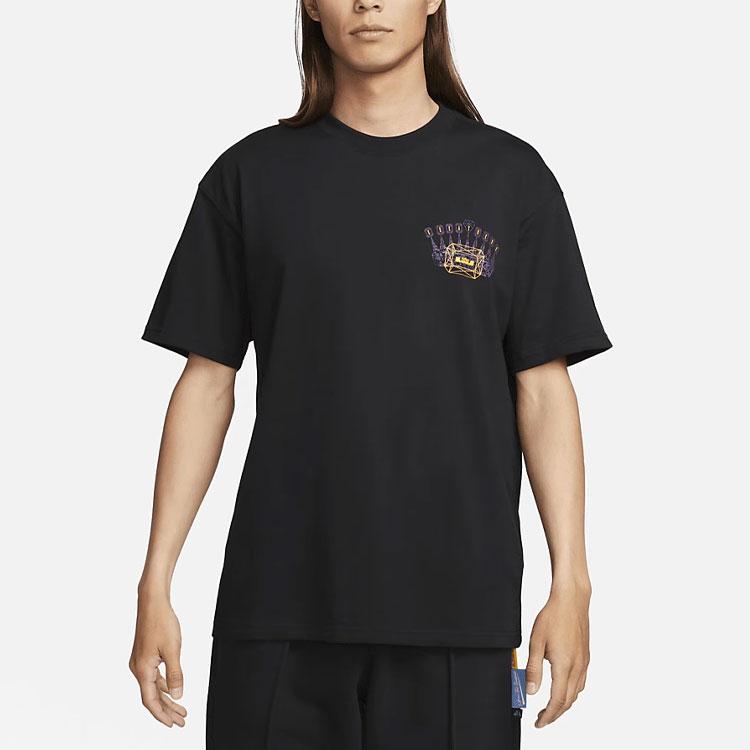 Nike Logo Crown Print American Retro Pattern Sports Short Sleeve Drop Shoulder T-Shirt Men Tops Black FJ2351-010