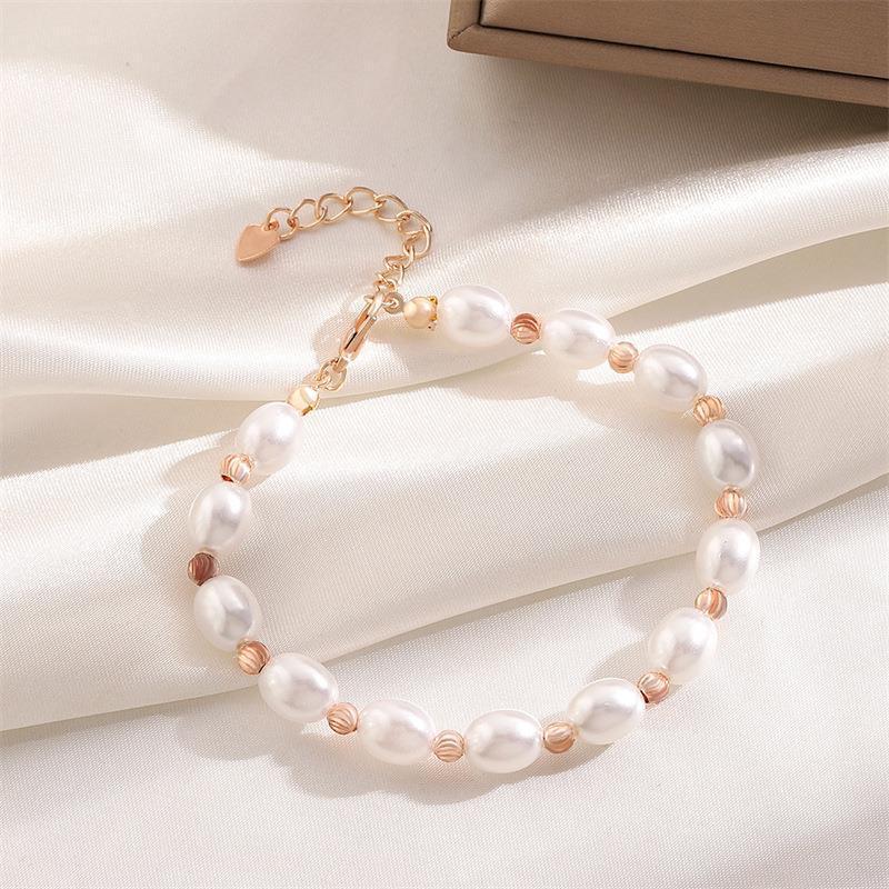 Pulseira de Charme com Mão de Pérola Branca Totalmente Bordada com Cristais para Meninas Nova Estilo Coreano Pulseiras com Contas de Pérola Barroca para Mulheres