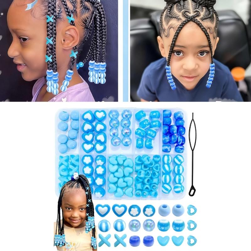 Creative Kids Hair Accessories Set Including 100 Assorted Acrylic Beads And Insertion Tool For Fun Styling
