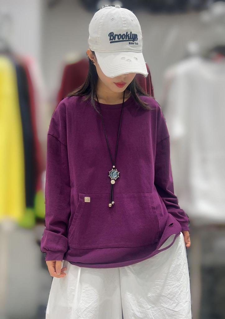 Women's Ripped Design Brushed Washable Sweatshirt with Pockets (Winter 2025)