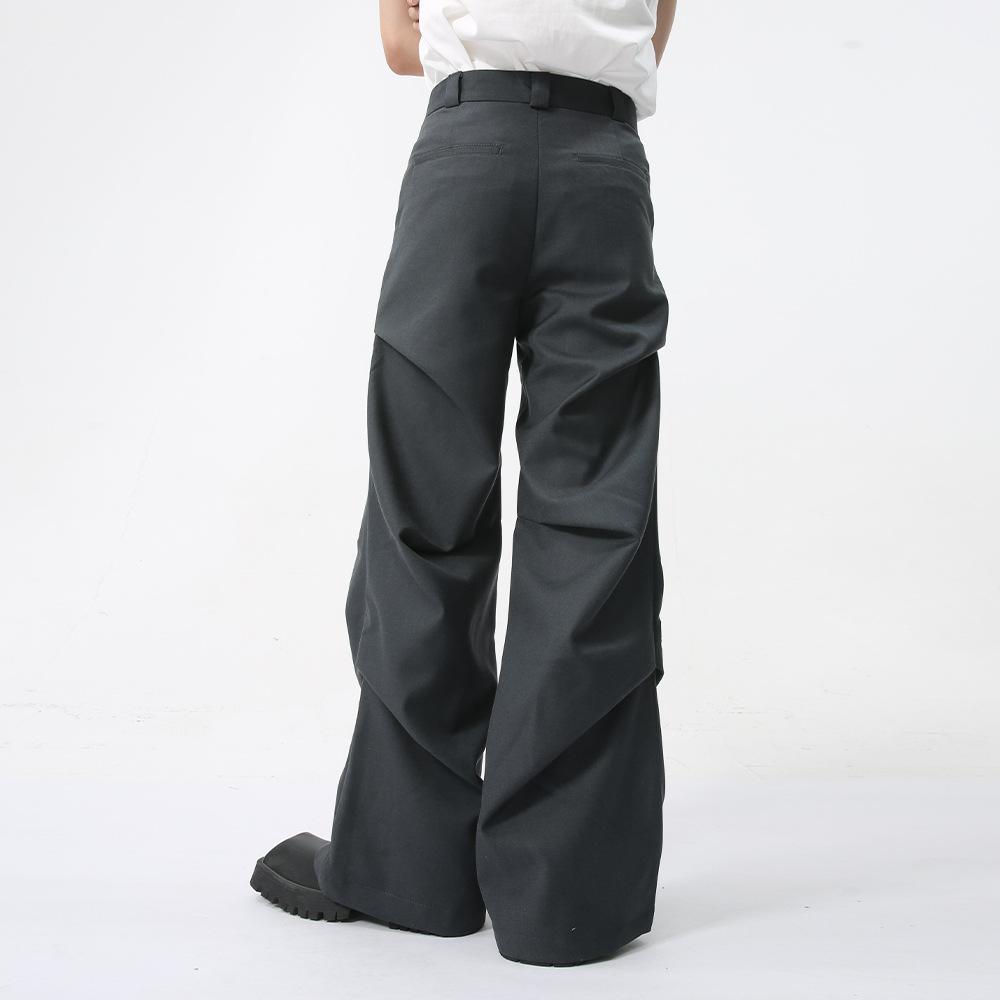 Producto Nuevo de Verano para Hombre, Pantalones Casuales Ligeramente Acampanados, Color Sólido con Caída, Mopa de Piso Plegada Estilo Americano