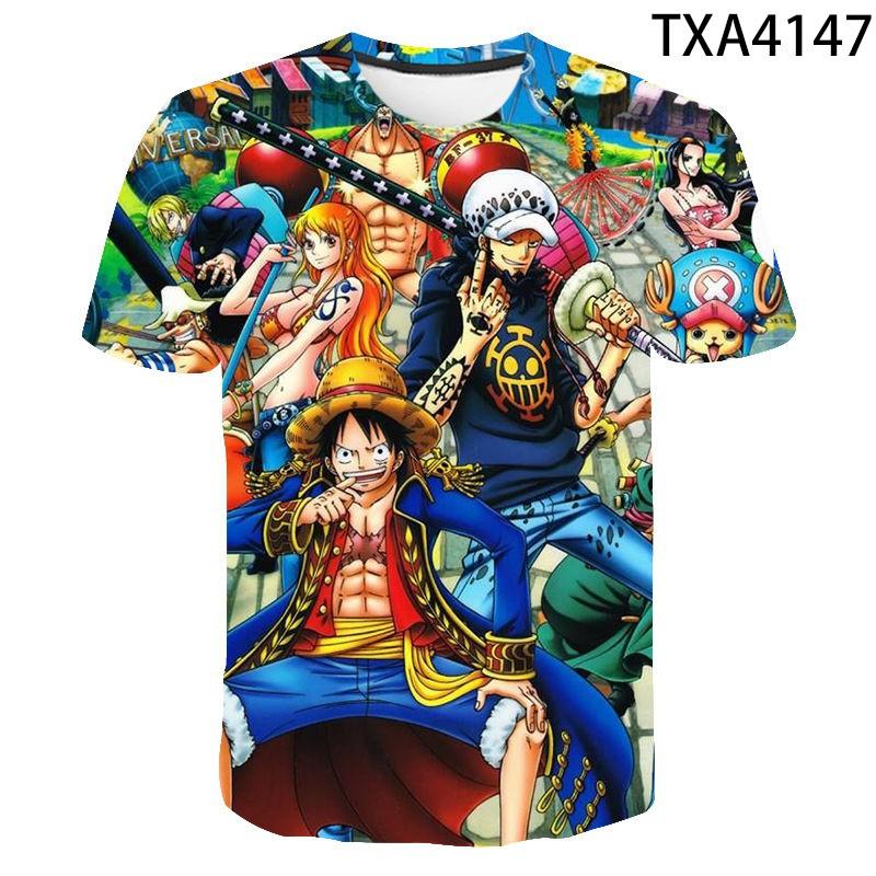 Summer Round Neck 3D Printed Anime "One Piece" Luffy Pattern Top Fashionable Casual Short Sleeved Children's Boy T-shirts