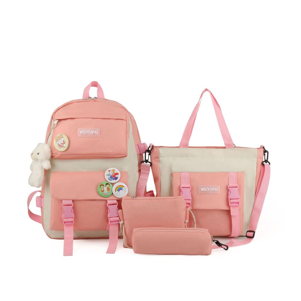 Canvas Student Backpack Fashion Harajuku Junior High School Campus School Bag Four-piece Backpack