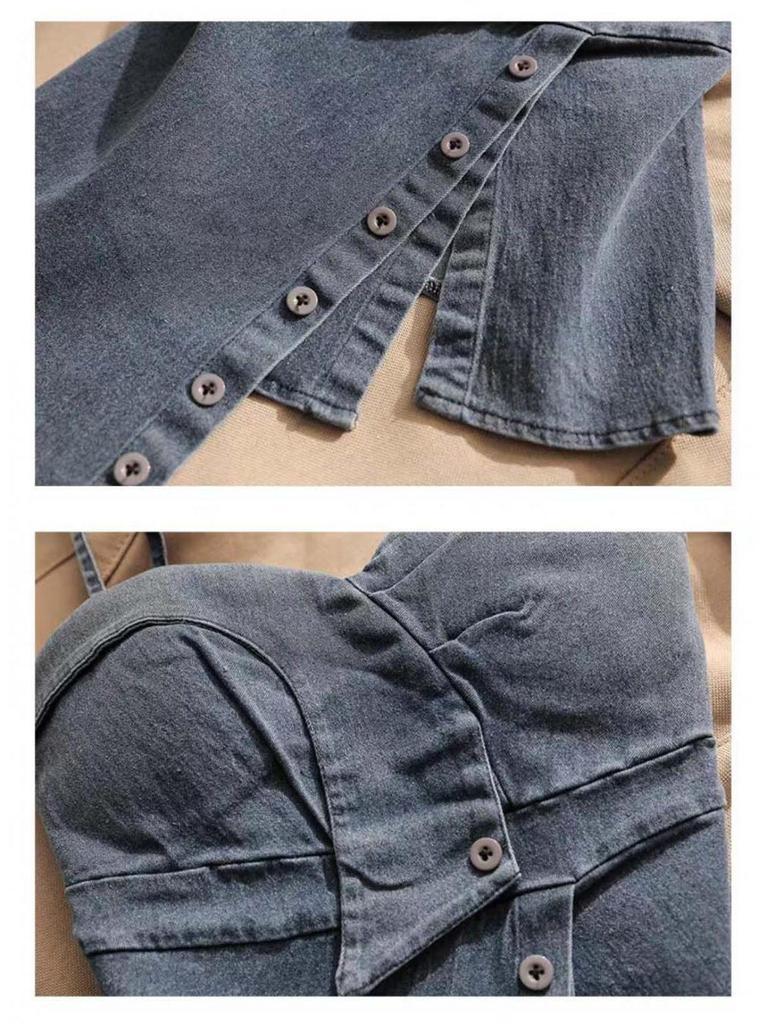 Spicy Girl Irregular Denim Bandeau Top – Sexy, Slimming Summer Style for Women