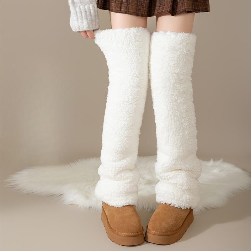 Winter Thicken Warm Coral Fleece Leg Warmer Windproof Knee Protection Socks Velvet Plush Foot Cover Thermal Stockings Boot Cuffs