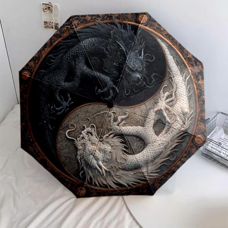 0106 Yin-Yang-Tier-Muster, automatischer Faltschirm, tragbares und faltbares Design, 8 Streben, ein Weihnachts- oder Geburtstagsgeschenk.