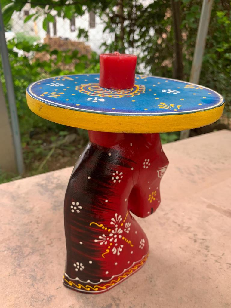 Hand Carved Horse Face Stool: Antique Indian Chowki Footstool