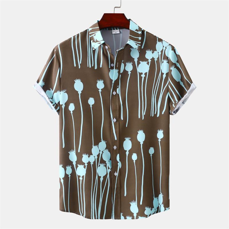 Hawaiian Shirt Men Summer Short Sleeves Tops Beach Street Lapel Blouse Male Clothes