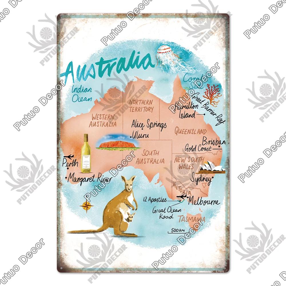 Putuo Decor Australia Metal Sign Plaque Metal Vintage Poster Tin Sign Decoration for Bar Club House Living Room Wall Home Decor