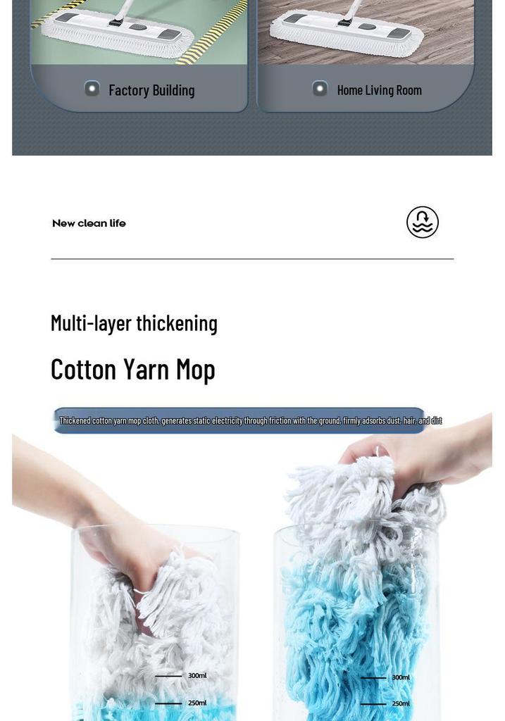 Pure Cotton Large Dust Mop for Hotels & Homes - Flat Mop for Tile Floors with Extended Cloth