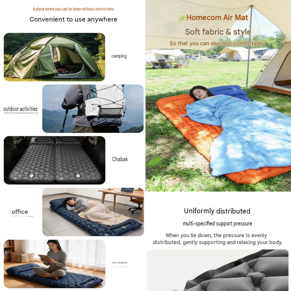 1-person self-inflating mattress, ultralight, suitable for camping, car camping, and outdoor use. Connectable air mattress. Includes storage pouch