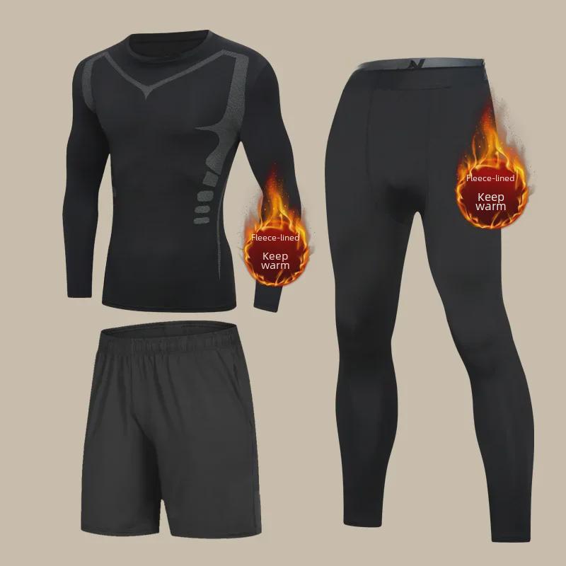 Men's Winter Thermal Velvet Underwear Suit - Thick, Cold-Proof, for Running and Sports.