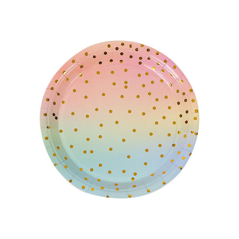 Pack Of 16 Disposable Plate Set Pink Bronzing Polka Dots Birthday Party Cutlery Cupcake Plate