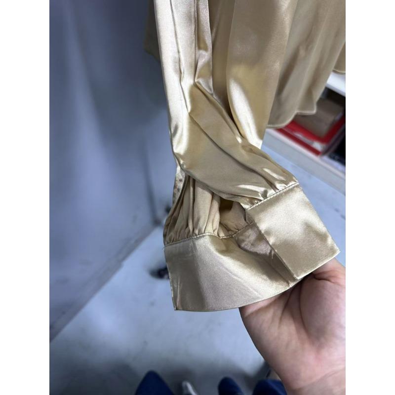 Dámská košile se stojáčkem a lucernovými rukávy, saténová, všestranná, s dlouhým rukávem, halenky a košile