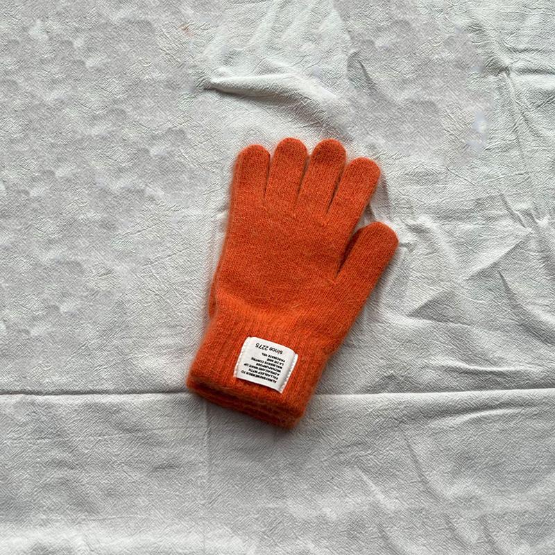 Winter Soft Fuzzy Knit Fingered Gloves | Multi-Color Warm Winter Gloves with Label Detail (Assorted Solid Tones)