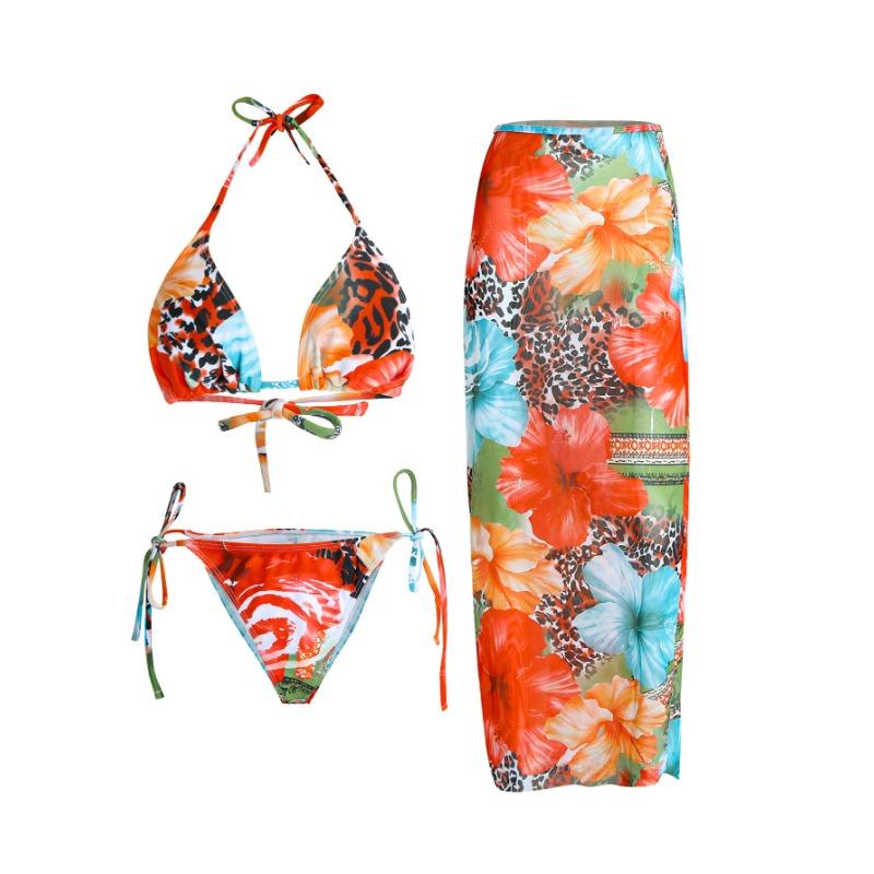 New women's three-piece swimsuit lily print bikini premium sexy dress